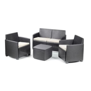 CONJUNTO DE JARDÍN MESA CUADRADA + 3 SILLONES CON COJINES ETNA ANTRACITA