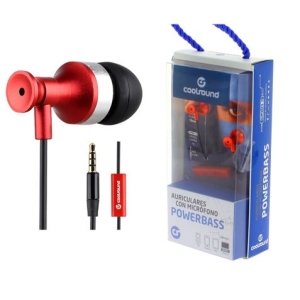 AURICULAR + MICROFONO POWERBASS ROJO COOLSOUND
