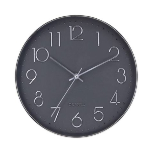 RELOJ DE PARED PLATEADO ESFERA GRIS CON RELIEVE