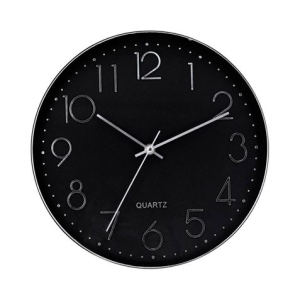 RELOJ DE PARED PLATEADO ESFERA NEGRA CON RELIEVE