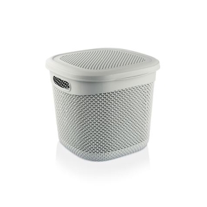 CESTA RESINA RECTANGULAR CON ASAS Y TAPA 15L GRIS