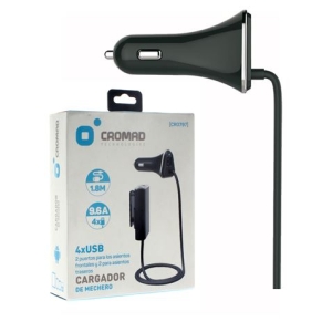 CARGADOR DE MECHERO 9.6A 4 X USB NEGRO CROMAD