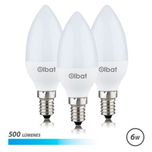 PACK 3 BOMBILLAS LED C37 | 6W | 500LM | E14 | LUZ FRIA | ELBAT