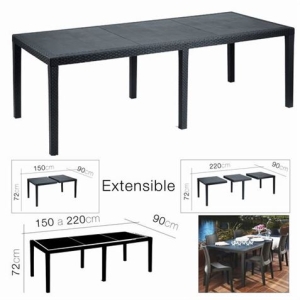 MESA EXTENSIBLE QUEEN ANTRACITA 150-220X90X72CM