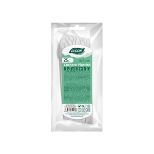PACK 25 CUCHARAS PLASTICAS REUTILIZABLES BLANCAS ALGON