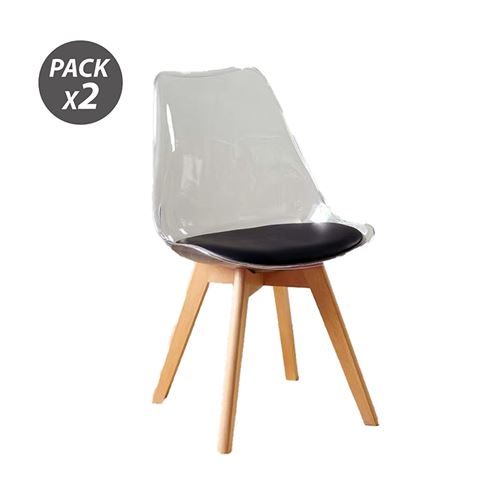 PACK 2 SILLAS DESIGN D1000 TRANSPARENTES + COJÍN NEGRO MUVIP - Imagen 2