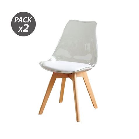 PACK 2 SILLAS DESIGN D1000 TRANSPARENTES + COJÍN BLANCO MUVIP