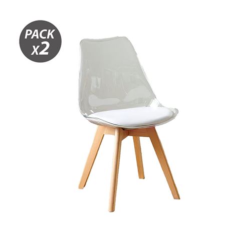 PACK 2 SILLAS DESIGN D1000 TRANSPARENTES + COJÍN BLANCO MUVIP - Imagen 2