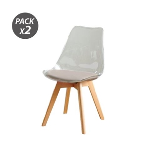 PACK 2 SILLAS DESIGN D1000 TRANSPARENTES + COJÍN MARRÓN MUVIP