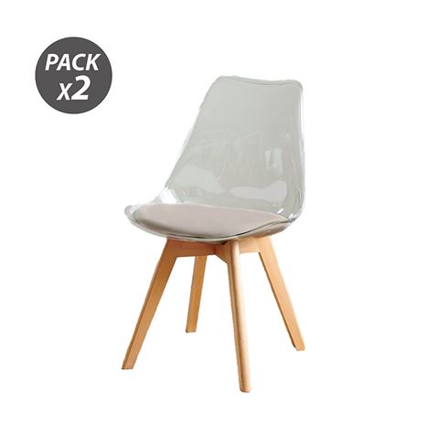 PACK 2 SILLAS DESIGN D1000 TRANSPARENTES + COJÍN MARRÓN MUVIP