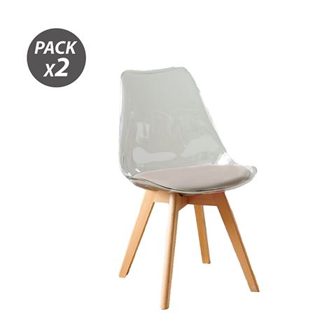 PACK 2 SILLAS DESIGN D1000 TRANSPARENTES + COJÍN MARRÓN MUVIP - Imagen 2