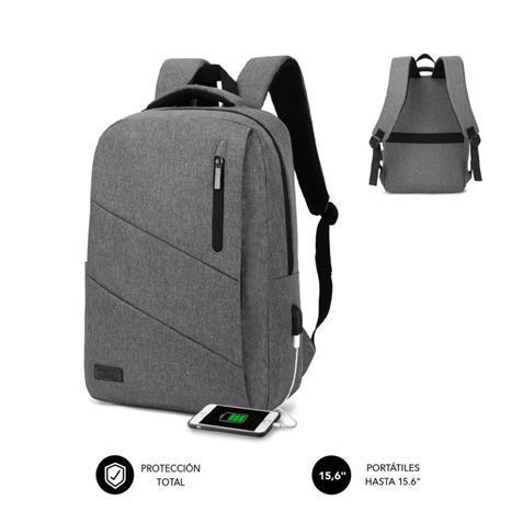 MOCHILA PARA PORTATILES HASTA 15.6 CITY BACKPACK CON USB SUBBLIM GRIS" - Imagen 2
