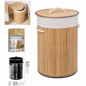CESTA ROPA BAMBU CON TAPA 48 LITROS 35X50