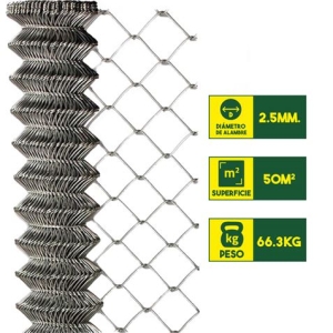 MALLA DE VALLADO GALVANIZADA 60X60X2.5MM 2X25 METROS SUNGARDEN
