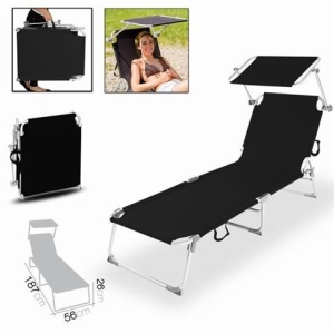 TUMBONA DE PLAYA PLEGABLE CON PARASOL NEGRA URBAN LIVING