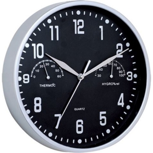 RELOJ DE PARED CON TERMOMETRO REDONDO NEGERO 23CM