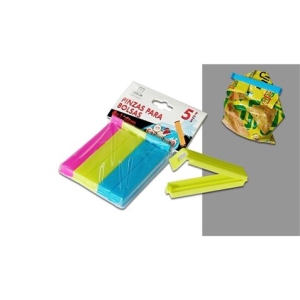 PACK 5 PINZAS DE CIERRE PLASTICO PARA BOLSAS 8CM