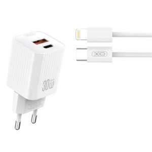 CARGADOR USB+USB-C 30W L149 CON CABLE LIGHTNING BLANCO XO