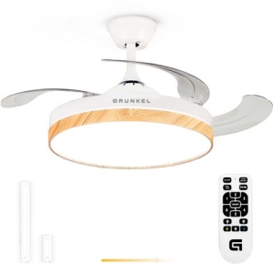VENTILADOR TECHO 42 LED BLANCO 20W ASPAS RETRACTILES BLANCO/MADERA GRUNKEL"