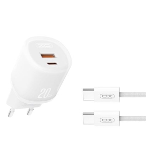 CARGADOR RAPIDO USB-A / USB-C 20W CON CABLE TIPO C L144 BLANCO XO