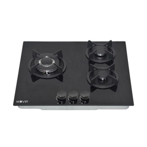 PLACA A GAS PARA ENCASTRAR 3 FUEGOS CRISTAL NEGRO MUVIP