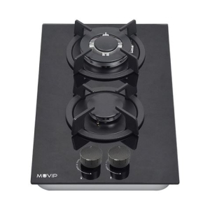 PLACA A GAS PARA ENCASTRAR 2 FUEGOS CRISTAL NEGRO MUVIP
