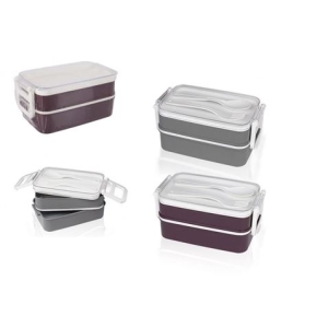 FIAMBRERA PLASTICA CON UTENSILIOS 2 NIVELES 375+475ML THERMOSPORT