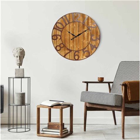 RELOJ DE PARED VINTAGE MADERA OSCURA 80CM - Imagen 2