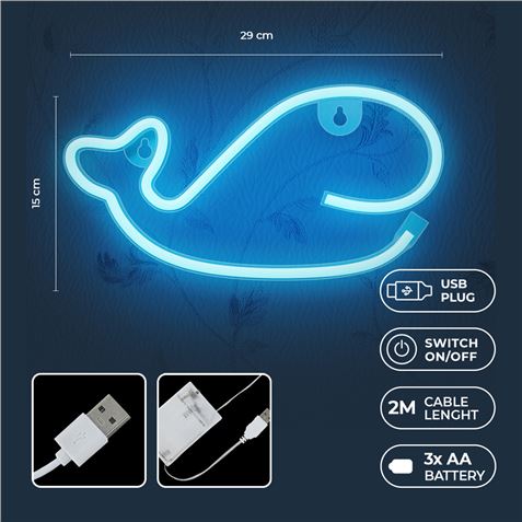 LAMPARA DECORATIVA NEON LED WHALE BLUE FOREVER - Imagen 3