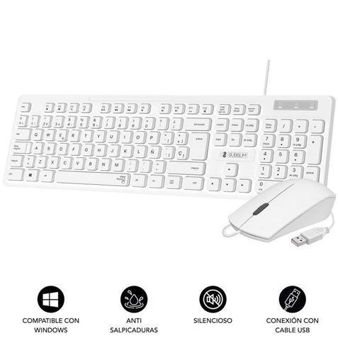 COMBO TECLADO Y RATON CON CABLE BUSINESS SLIM BLANCO SUBBLIM