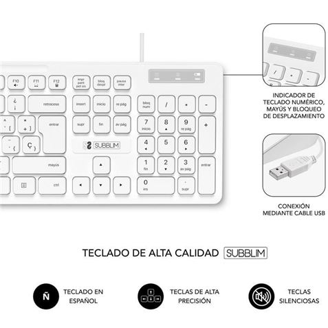 COMBO TECLADO Y RATON CON CABLE BUSINESS SLIM BLANCO SUBBLIM - Imagen 2