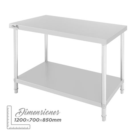 MESA DE TRABAJO ACERO INOXIDABLE 120X70X85CM CHEF PRO
