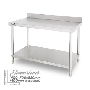 MESA DE TRABAJO ACERO INOXIDABLE 140X70X85CM CON RESPALDO CHEF PRO