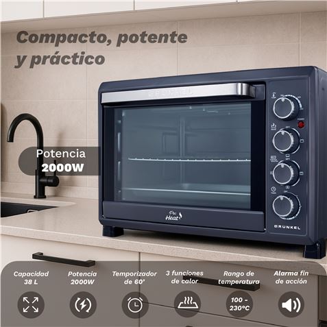 HORNO ELECTRICO CONVECCION 38 LITROS 2000W HR-38PRO GRUNKEL - Imagen 3