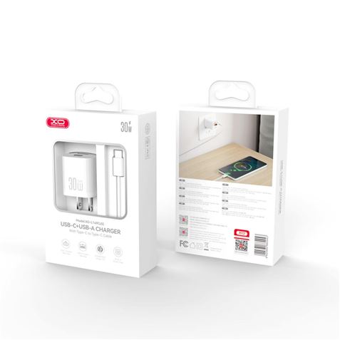 CARGADOR USB+USB-C 30W L149 CON CABLE TIPO C BLANCO XO - Imagen 3