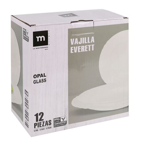 VAJILLA 12 PIEZAS REDONDA BLANCO OPAL EVERETT - Imagen 2