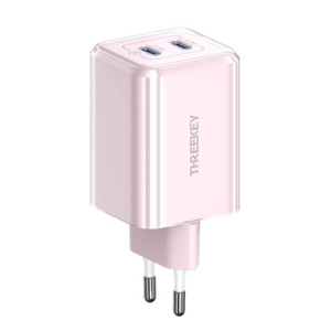 CARGADOR DE CORRIENTE 35W 2 X TIPO C THREEKEY ROSA