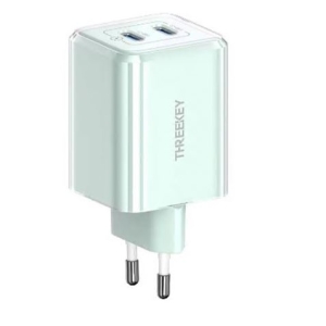 CARGADOR DE CORRIENTE 35W 2 X TIPO C THREEKEY VERDE