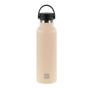BOTELLA TERMO 600ML ACERO INOXIDABLE BASE SILICONA BEIGE SAFTA