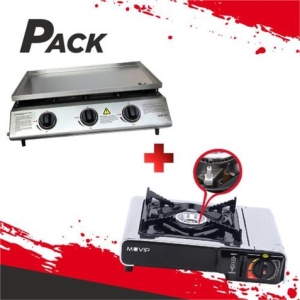 PLANCHA DE ASAR 3 FUEGOS INOXIDABLE + COCINA DE GAS PORTATIL MUVIP