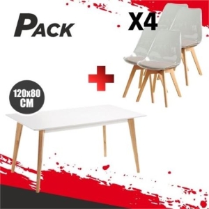 MESA DESIGN D900 120X80CM BLANCA + 4 SILLAS DESIGN D100 TRANSPARENTE