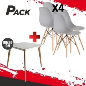 MESA DESIGN D900 80X80CM BLANCA + 4 SILLAS DESIGN D100 GRISES MUVIP
