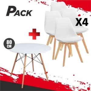 MESA REDONDA DESIGN D500 80CM BLANCA + 4 SILLAS DESIGN D200 BLANCAS MUVIP