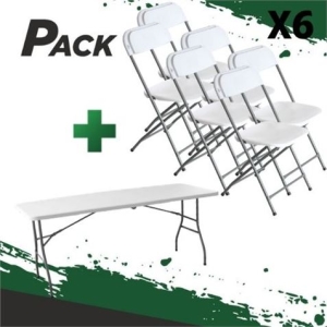 MESA DE RESINA PLEGABLE 180X70X74CM + 6 SILLAS RESINA PLEGABLE 80X50X45CM