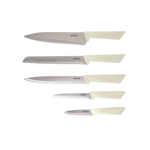 SET 5 CUCHILLOS ACERO INOXIDABLE + TACOMA CREMA JOCCA - Imagen 2