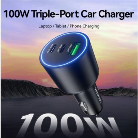 CARGADOR DE COCHE PARA SMARTPHONE | 100W | 2XUSB-C,1USB-A NEGRO VENTION - Imagen 2