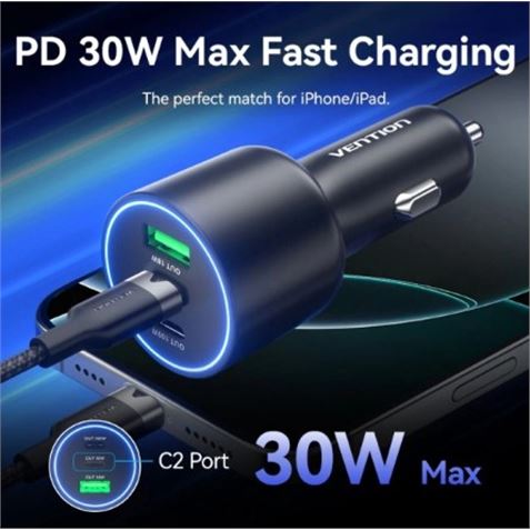 CARGADOR DE COCHE PARA SMARTPHONE | 100W | 2XUSB-C,1USB-A NEGRO VENTION - Imagen 4