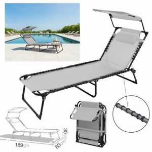TUMBONA C/ PARASOL GOA TEXTILENO GRIS CLARO 189X60X30CM