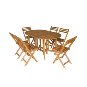 CONJUNTO MESA TRANSFORMABLE + 6 SILLAS MADERA ACACIA NATURAL