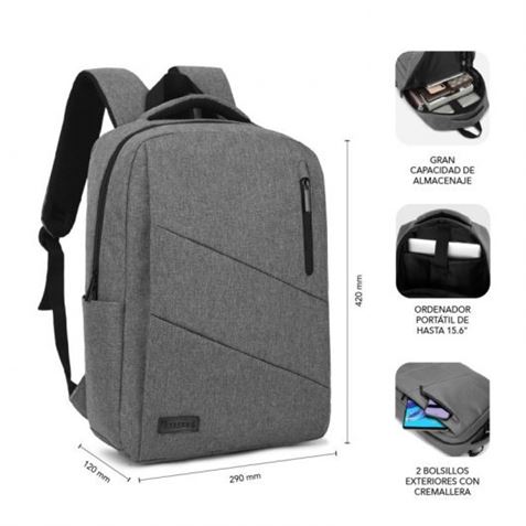 MOCHILA PARA PORTATILES HASTA 15.6 CITY BACKPACK CON USB SUBBLIM GRIS" - Imagen 3